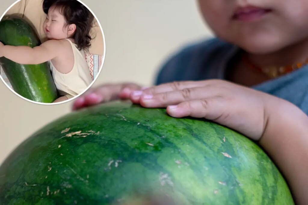 Les parents donnent à leurs bébés des melons géants à serrer dans leurs bras pour rester au frais