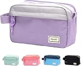Trousse à stylos avec 3 compartiments, grande capacité, trousse à crayons durable à fermeture éclair, porte-stylos pour filles, garçons et adolescents, fournitures de bureau (violet, moyen)